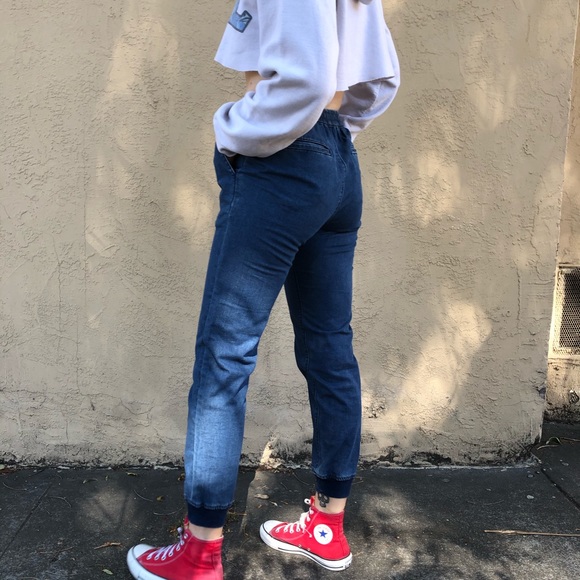 Draw-string Denim Track Pants - Picture 4 of 5